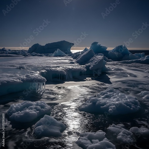 Ice Floes Glimmer Under Low Evening Light.
