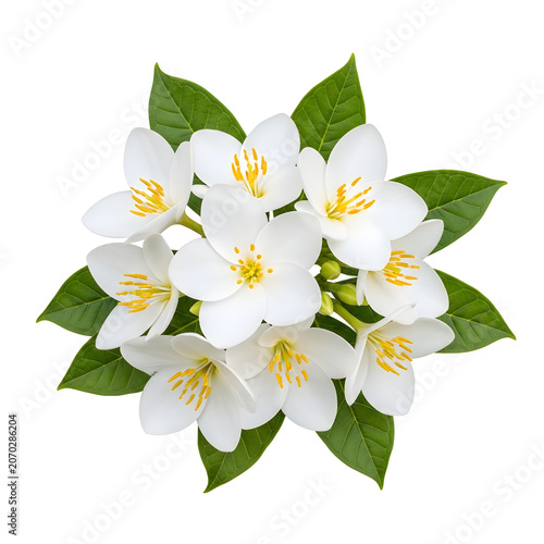 White blooming garden flowers with green leaves