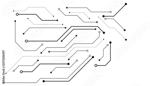 Circuit board pattern on white background, black electronic motherboard lines, digital technology hardware schematic for tech branding