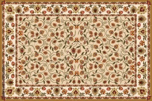 Luxury Persian Floral Carpet Pattern with Blue Center and Ornamental Border