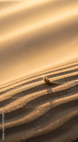 Tiny Seed on Golden Sand Dune in Backlit Desert Light.