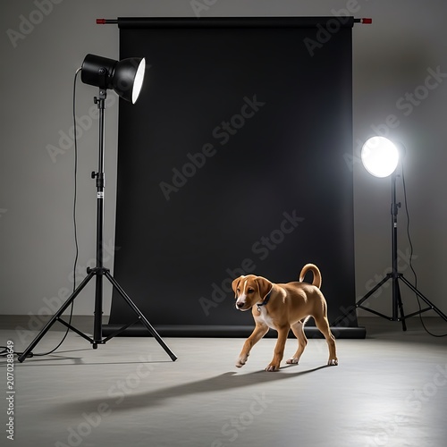 Bright Studio Puppy Photo Shoot With Backdrop And Lights.
