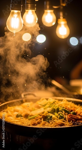 Warm Night Kitchen Noodles Sizzling Pan Dish.