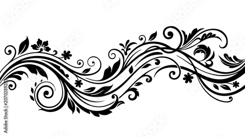 Floral ornament vector illustration with swirling leaves and decorative flourishes
