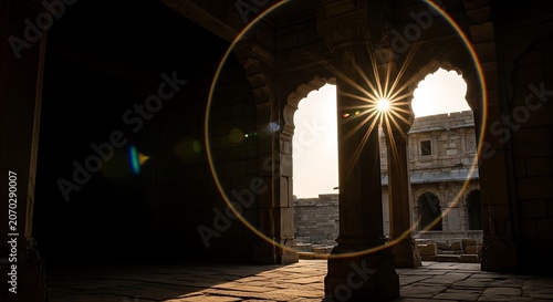 Sunlit Ancient Archway Ruins At Dusk.