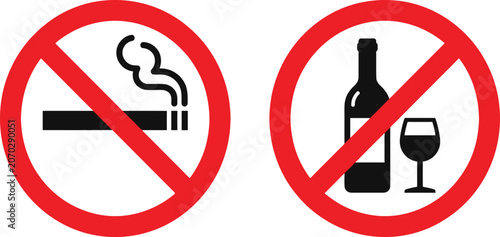 Konstfotografi No smoking and no alcohol warning signs with prohibited symbols