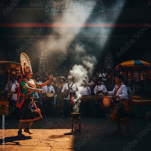 Traditional Dancers Perform Festive Ceremony at Night.