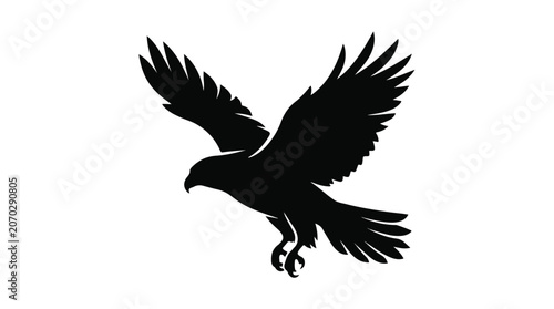 Photos Black eagle silhouette vector, majestic hawk flying with spread wings, predatory