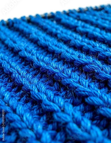Vibrant Blue Knitted Textile Pattern in Close Up Macro View