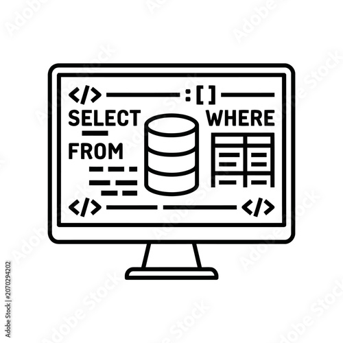SQL Database Coding Monitor Line Icon Vector
