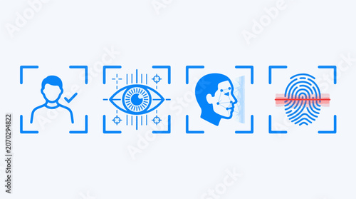 Canvastavla Biometric identification technology concept icons featuring blue vector linear i