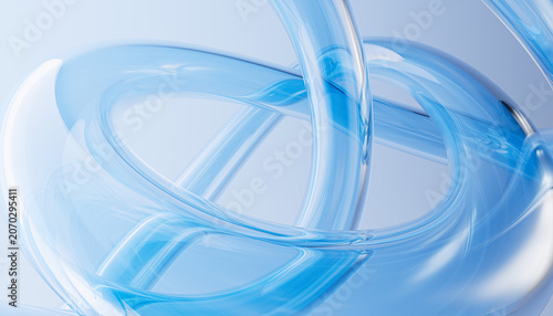 Continuous transparent blue liquid curve geometry. Looped translucent cyan glass. Perfect for pharmaceutical packaging, digital security branding, or premium software interface. 3d rendering