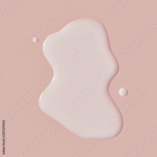 Moisturizing milk essence toner puddle top view flat lay minimal cosmetic skin care product background, 3d rendering hydrating facial ceramide milk drop fluid texture