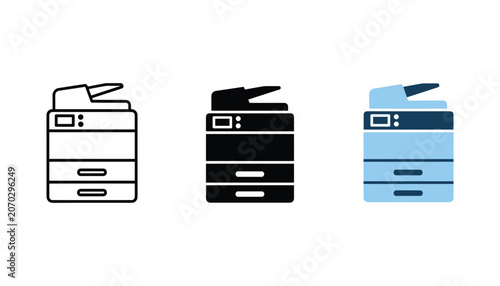 Foto Office multifunction printer machine icon set showing paper scanner and copier i