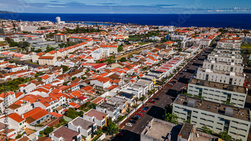 Ponta Delgada city aerial view showcasing residential infrastructure development in Portugal