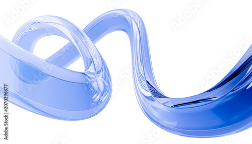 фотографія Abstract blue glass wave or liquid curve tube shape isolated on white