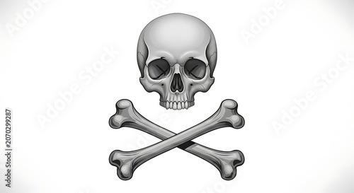 A grayscale skull and crossbones symbol