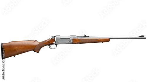 Winchester rifle with wooden barrel and silver barrel on black background with.