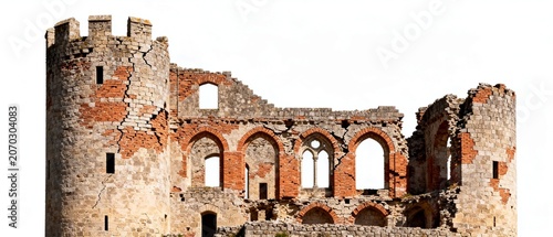 Medieval Ruins with Arched Windows and Tower