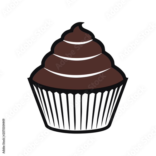 Chocolate Cupcake with Frosting Vector Illustration