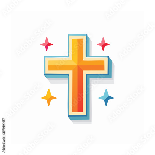 Colorful flat design cross with stars