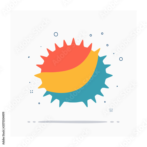Colorful flat vector sun with spikes and bubbles