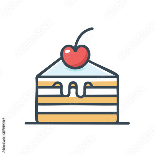 Flat illustration of a cake slice with cherry