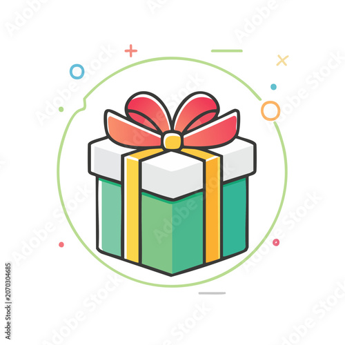 Flat illustration of a gift box with a red bow