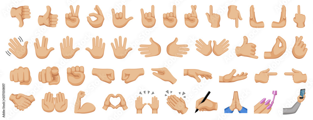 Fototapeta premium Hand sign emojis set, hand gesture symbols, vector icon illustration, isolated on transparent background. 