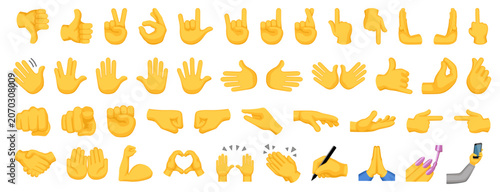 Photos Hand sign emojis set, hand gesture symbols, vector icon illustration, isolated on transparent background