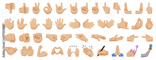 Hand sign emojis set, hand gesture symbols, vector icon illustration, isolated on transparent background. 
