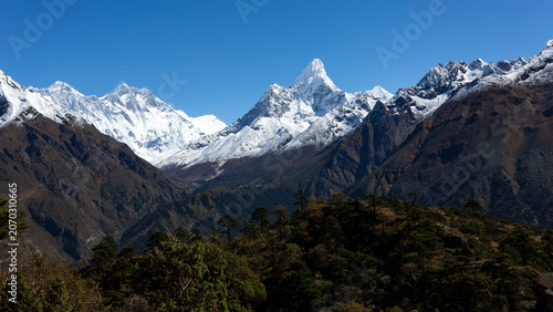 Fotografija View of Himalaya mountains - Everest, Lhotse, Ama Dablam, Nuptse from Namche Baz