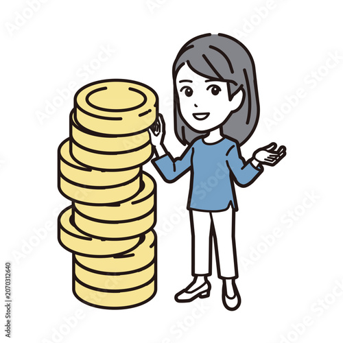 A woman stacking coins