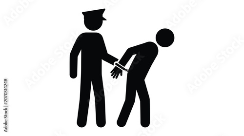 Fotografie Police Officer Arresting Suspect Silhouette Black And White Pictogram