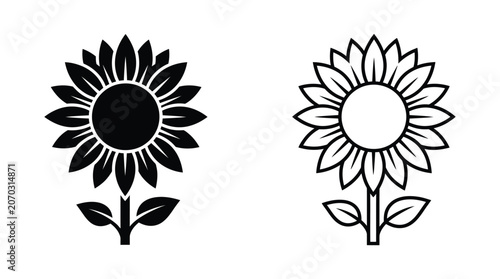 Sunflower Illustrations Black And White Line Art Style