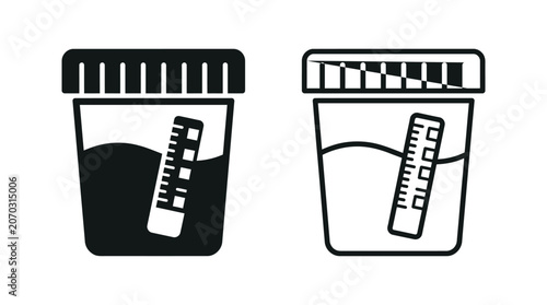 Specimen container with dipstick black silhouette on white background