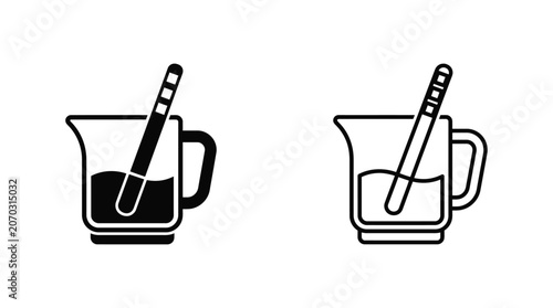 Beaker With Stirring Rod Icon Black Silhouette On White Background