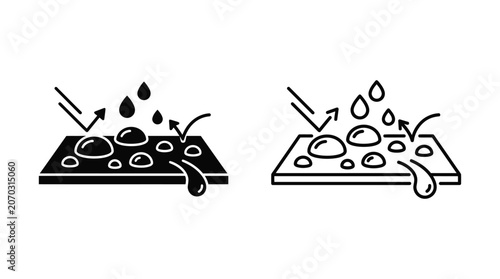 Water Repellency Icon With Droplets Black Line Art Style