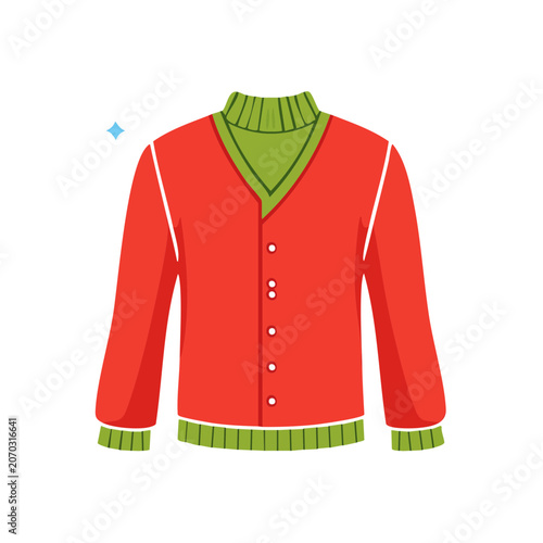Red and Green Cardigan Sweater Flat Vector Illustration