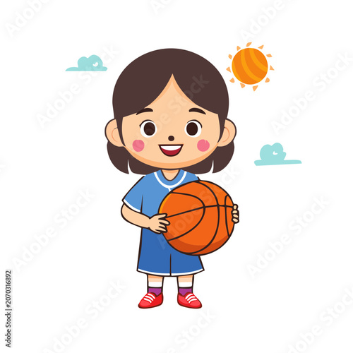Cartoon girl holding a basketball