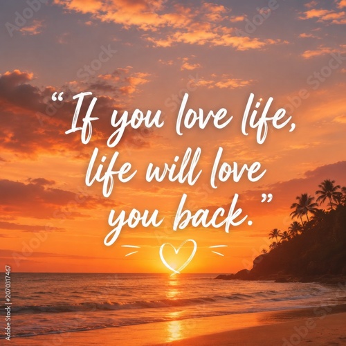 Inspirational Life Quote on Golden Sunrise Sky with Motivational Words and Positive Background