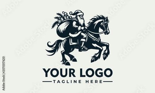 Photos Christmas Santa Claus Riding Horse Vector Logo Illustration Design Concept
