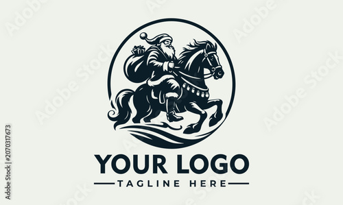 Photos Santa Claus Riding Horse Christmas Concept Vector Logo Illustration Design Templ