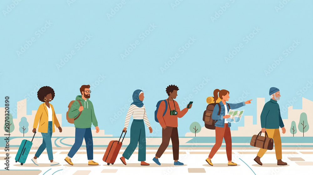 Fototapeta premium Diverse Travelers with Large Copy Space Travel Advertising