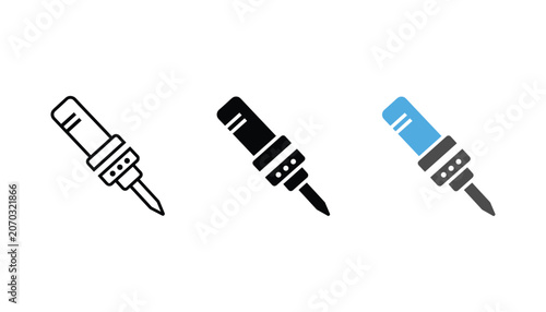 Foto Set of three variations of a pneumatic jackhammer icon showing outline solid and