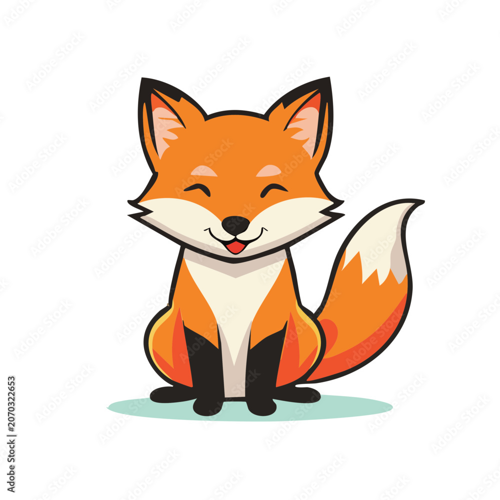 Obraz premium Cute cartoon fox sitting and smiling