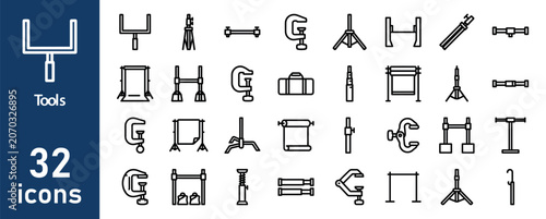 Fotografie Photography Studio Equipment and Support Tools Line Icons Set