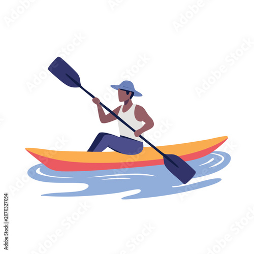 Flat illustration of a person kayaking