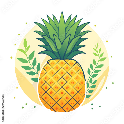 Flat illustration of a pineapple with green leaves