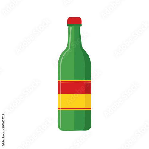 Green bottle with red and yellow label vector illustration